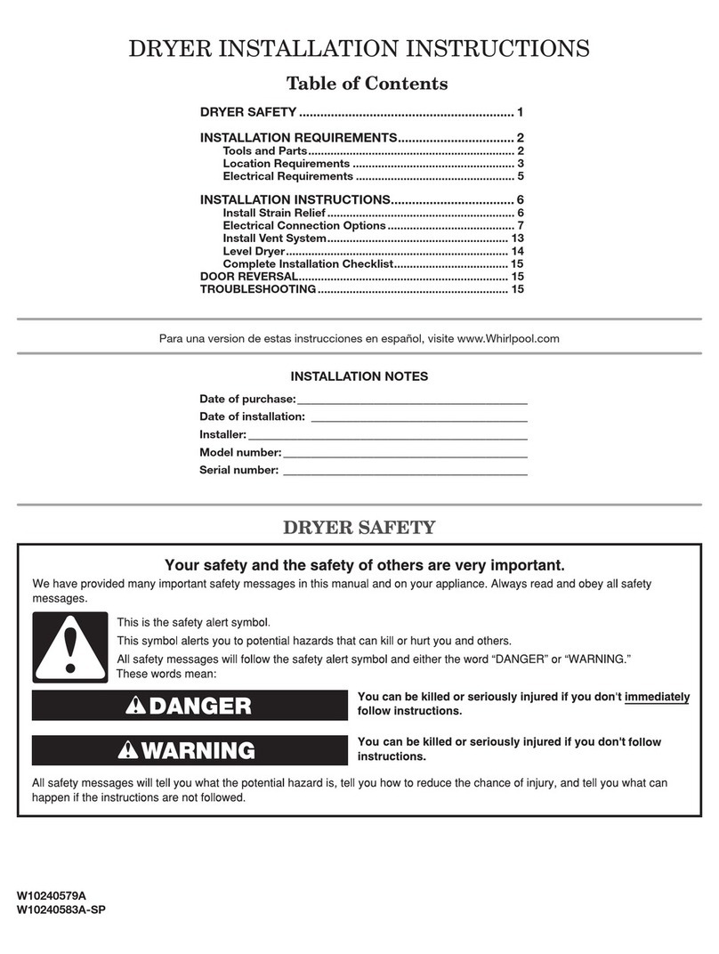 Whirlpool WED9250WH installation instructions
