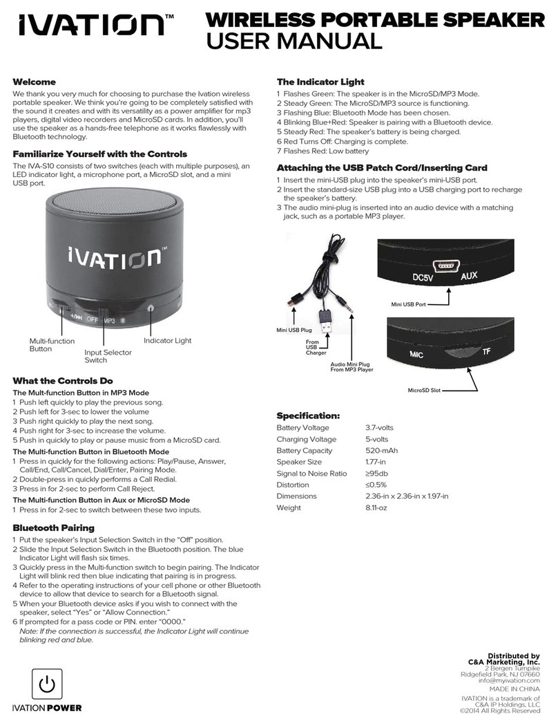 Ivation WIRELESS PORTABLE SPEAKER user manual