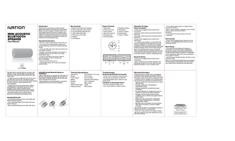 Ivation MINI ACOUSTIC BLUETOOTH SPEAKER User manual