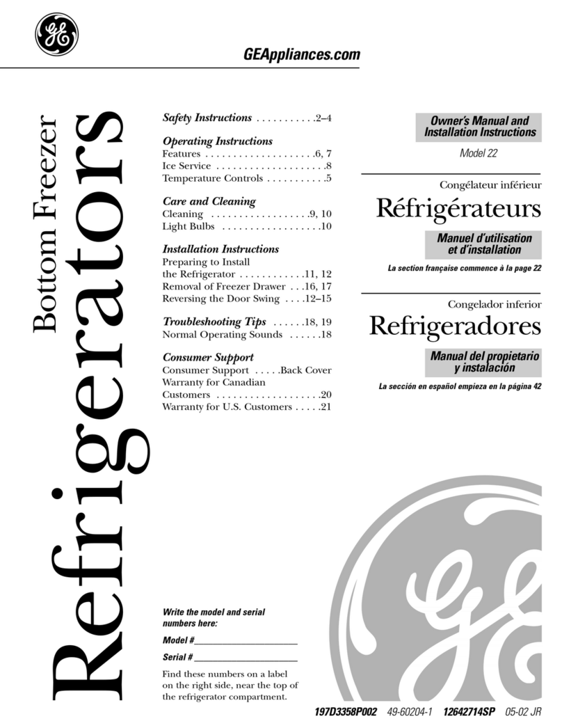 GE SIDE-BY-SIDE REFRIRATOR 22 Operating instructions