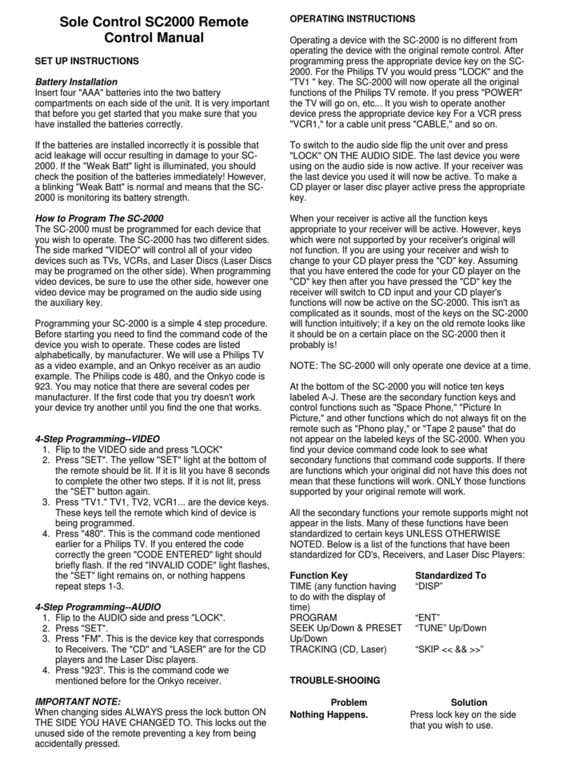 Sole Control SC2000 Remote control manual