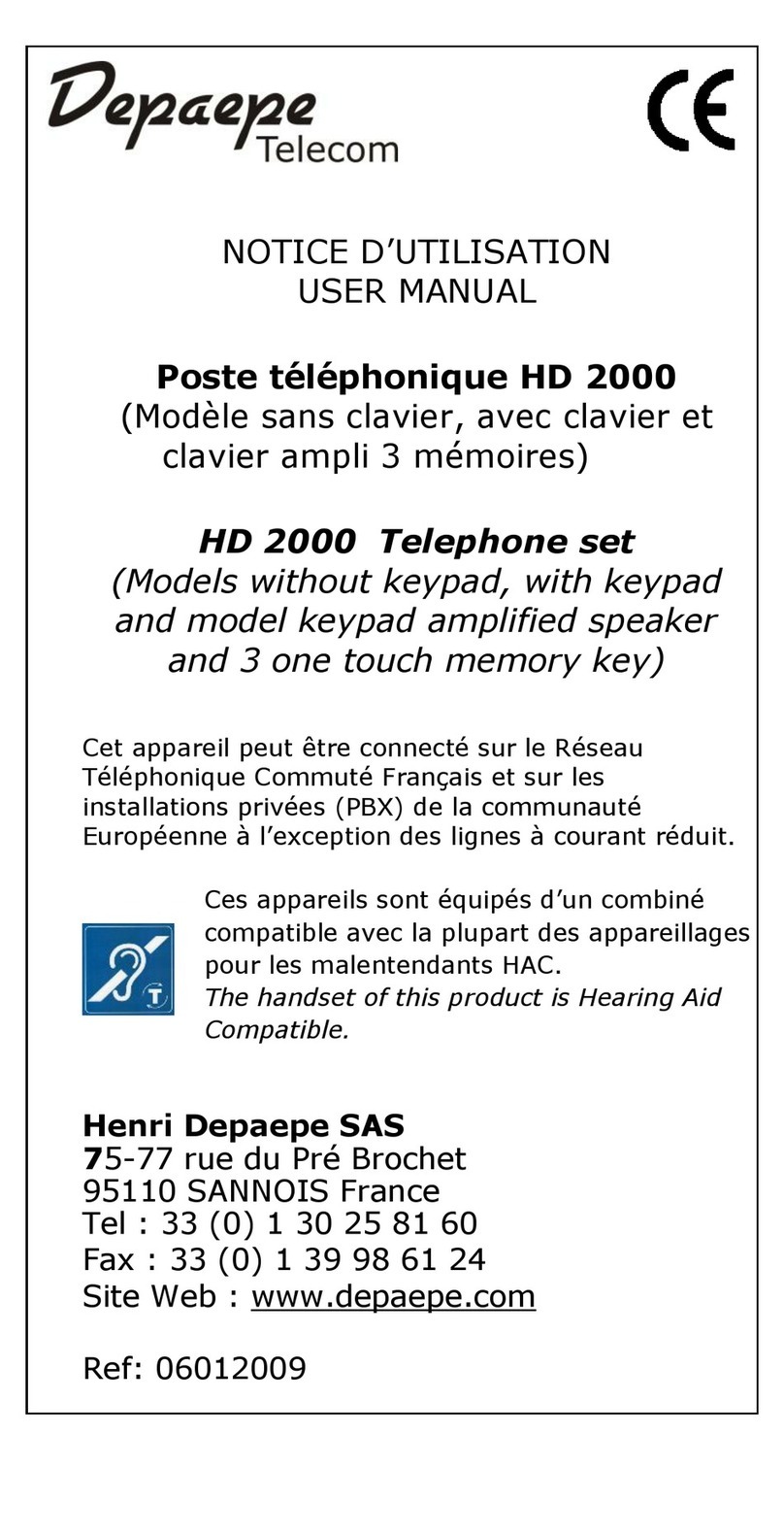 Depaepe Telecom HD 2000 series User manual