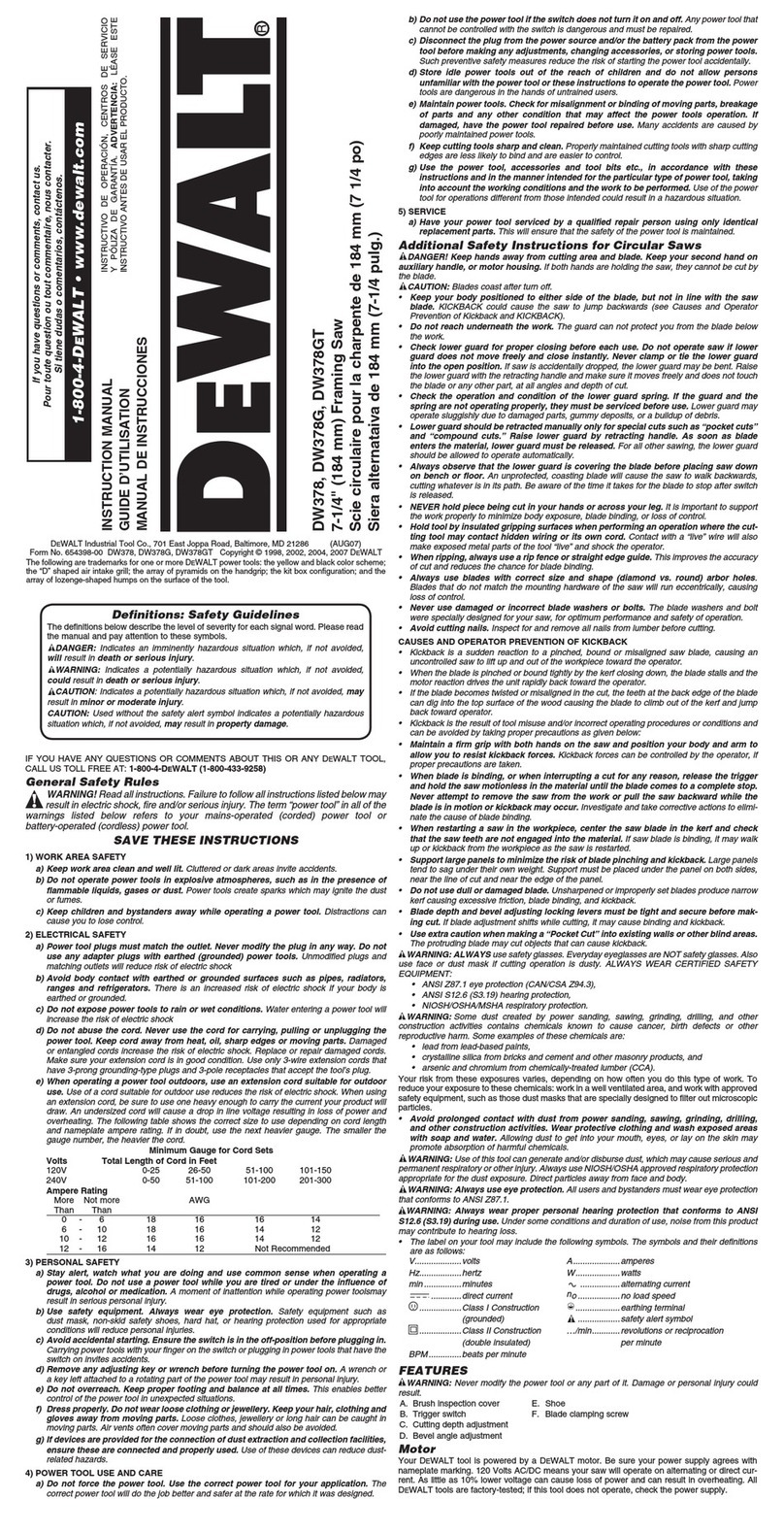 DeWalt DW378 instruction manual