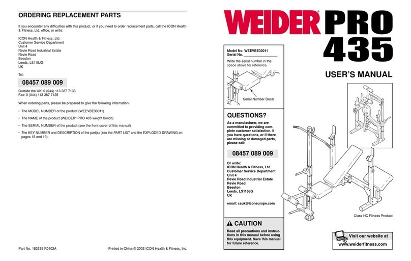 Weider WEEVBE33011 user manual
