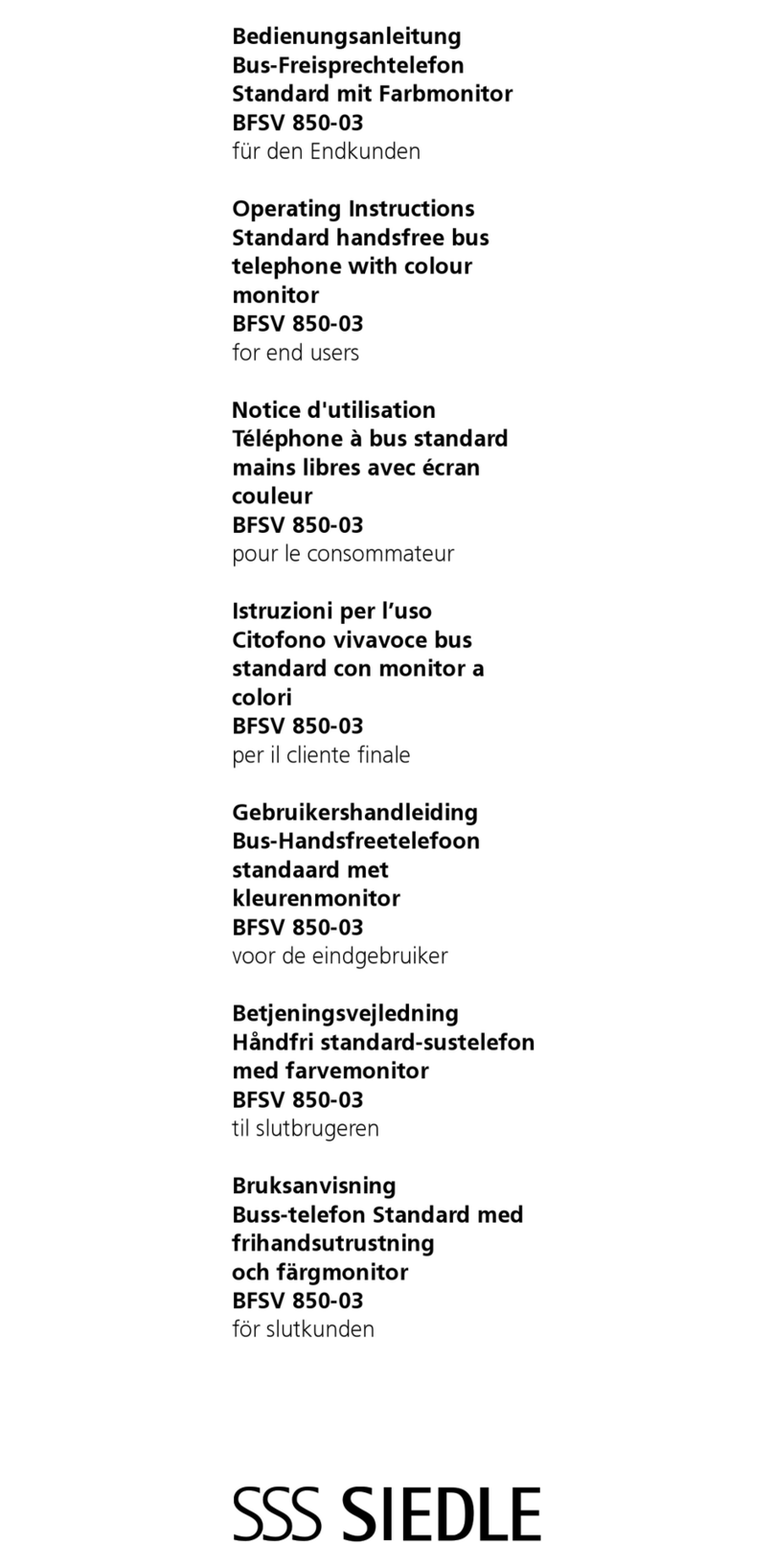 Siedle BFSV 850-03 operating instructions