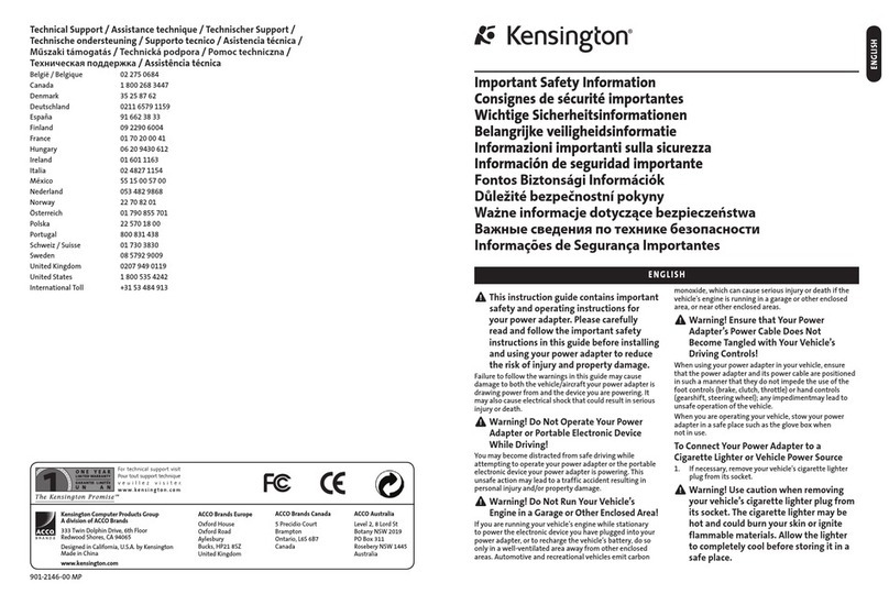 Kensington K33410US Important safety information