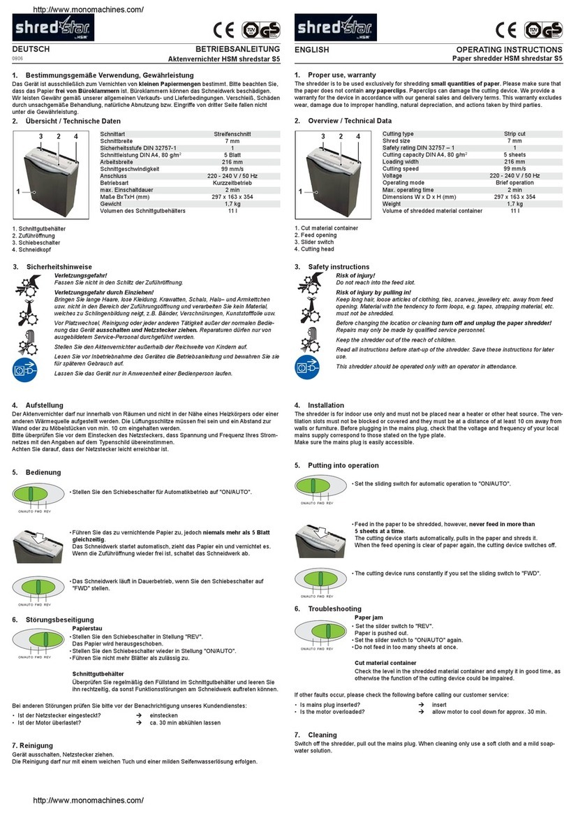 HSM shredstar S5 User manual