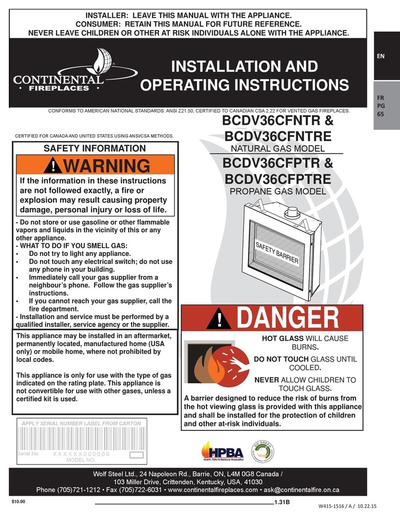 Continental Fireplaces BCDV36CFNTR Installation and operating instructions
