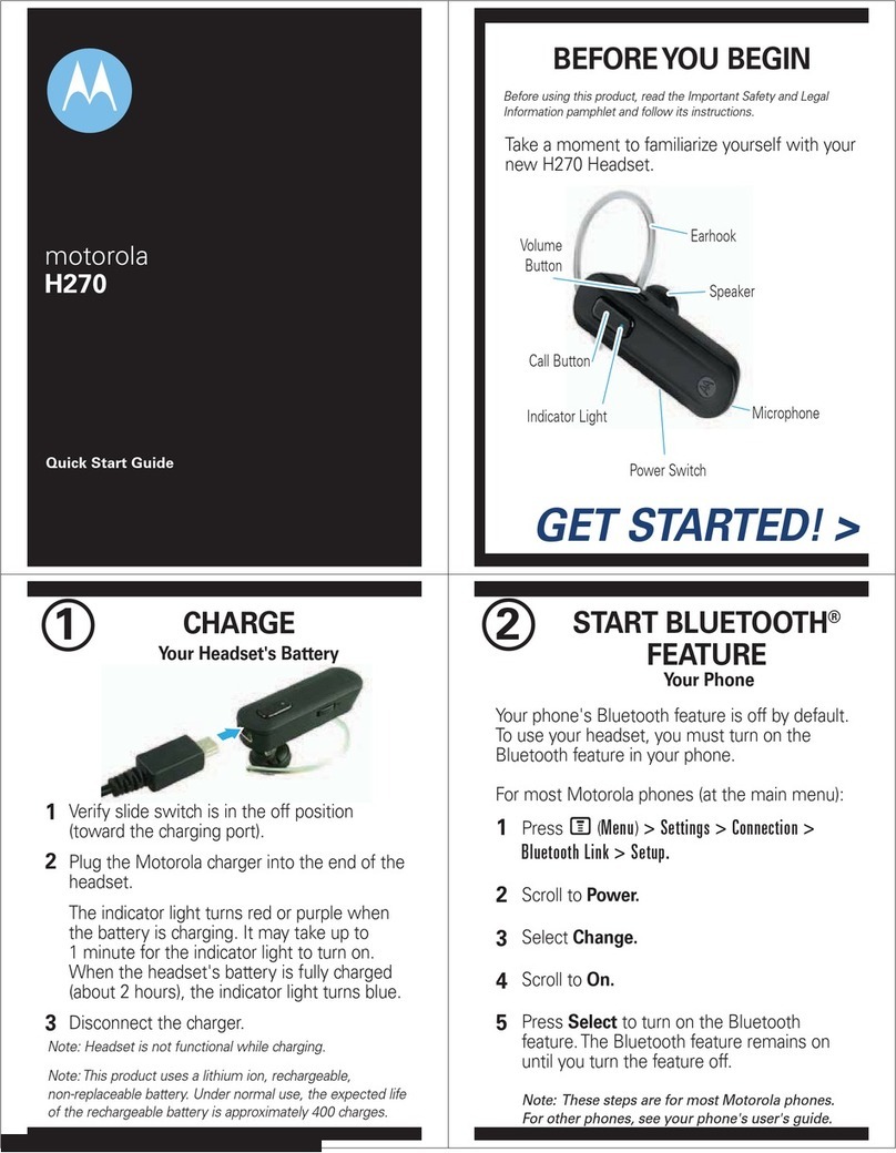 Motorola H270 - Headset - Over-the-ear quick start guide