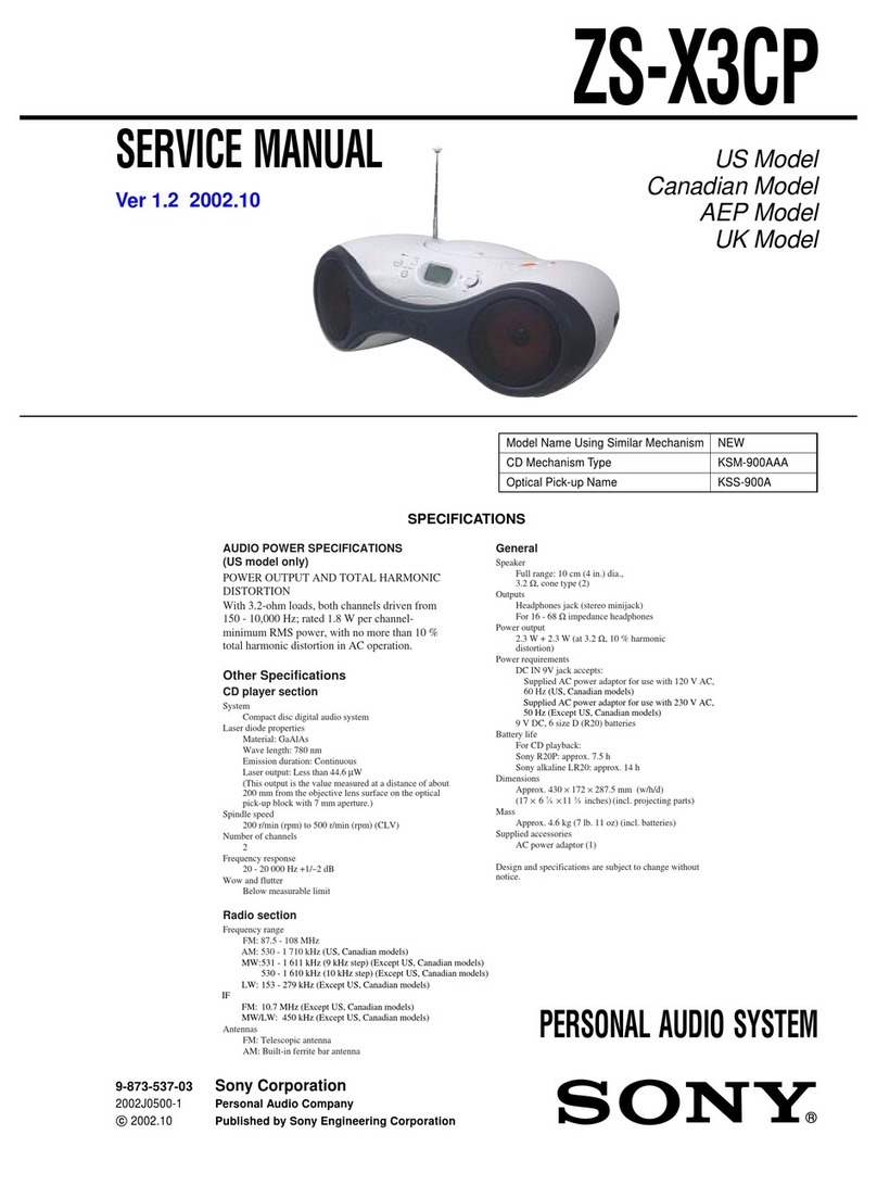 Sony ZS-X3CP Marketing Specifications & Features Service manual