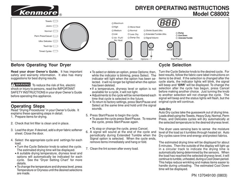 Kenmore C88002 User manual