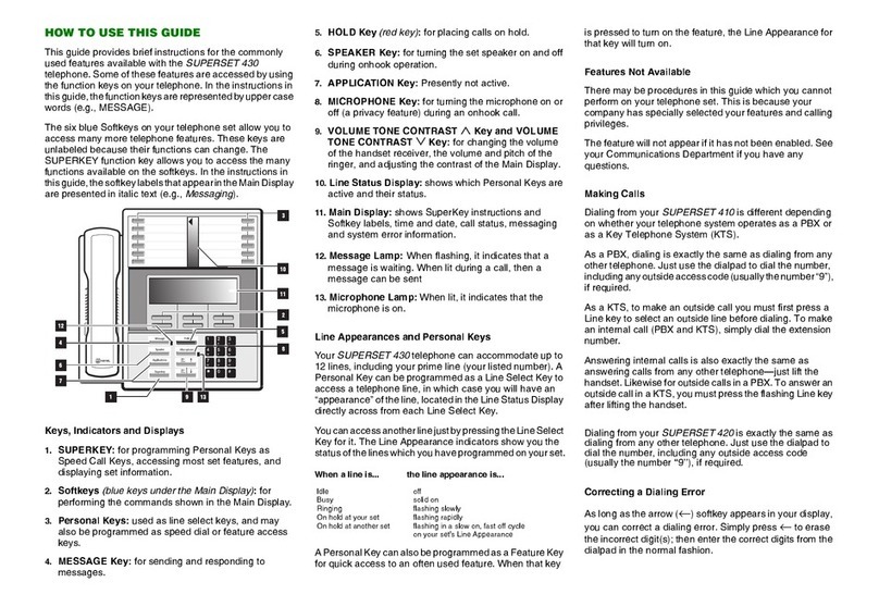 Mitel Superset 430 User manual Mitel Superset 430 User manual