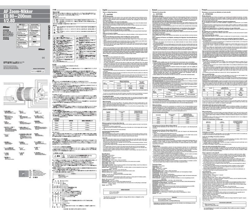 Nikon AF Zoom-Nikkor ED 80-200mf/2.8D user manual