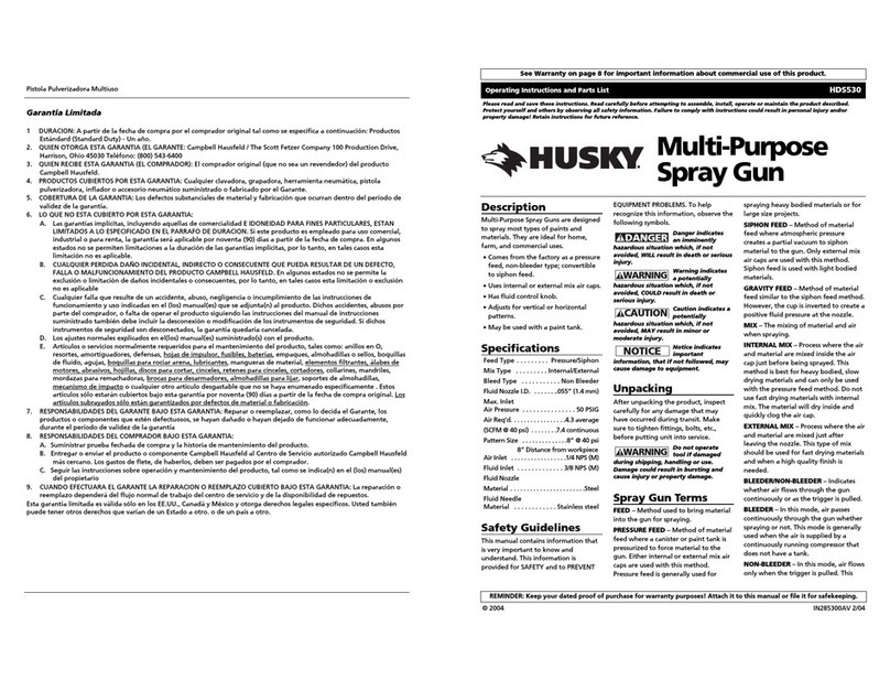 Husky HDS530 Operating instructions and parts list