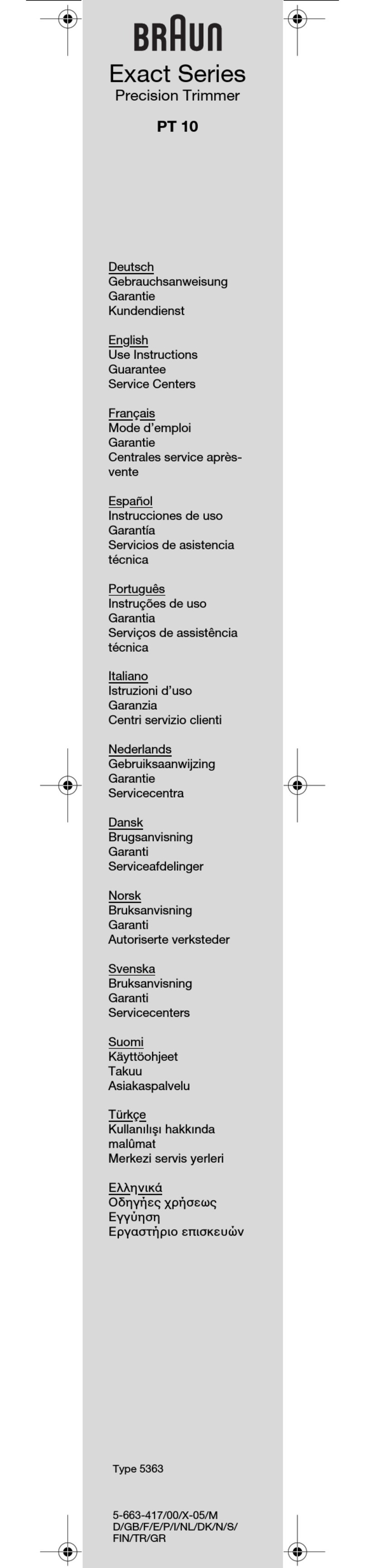 Braun PT 10 Quick guide