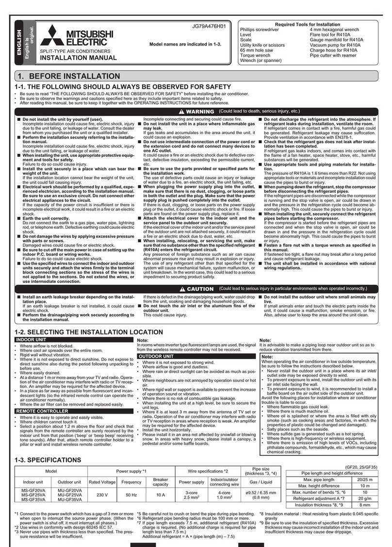 Mitsubishi Electric JG79A476H01 User manual Mitsubishi Electric JG79A476H01 User manual