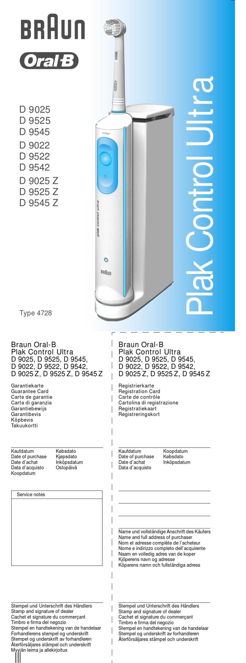 Braun Oral-B Plak Control Ultra D 9025 User manual Braun Oral-B Plak Control Ultra D 9025 User manual