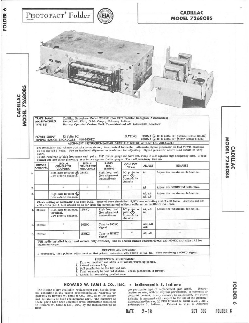 Delco Cadillac 7268085 instruction manual