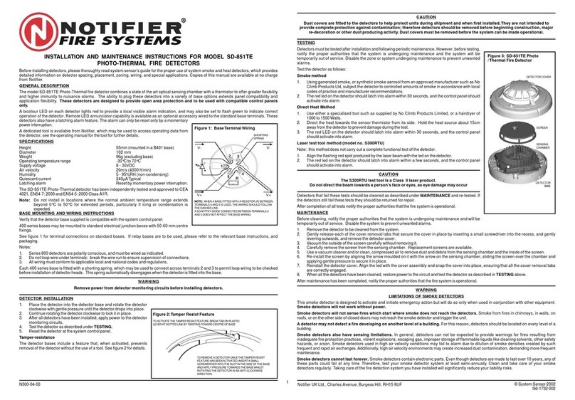 Notifier SD-851TE Installation and maintenance instructions