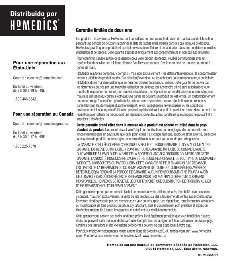 HoMedics MCS-610H Instruction manual and  warranty information