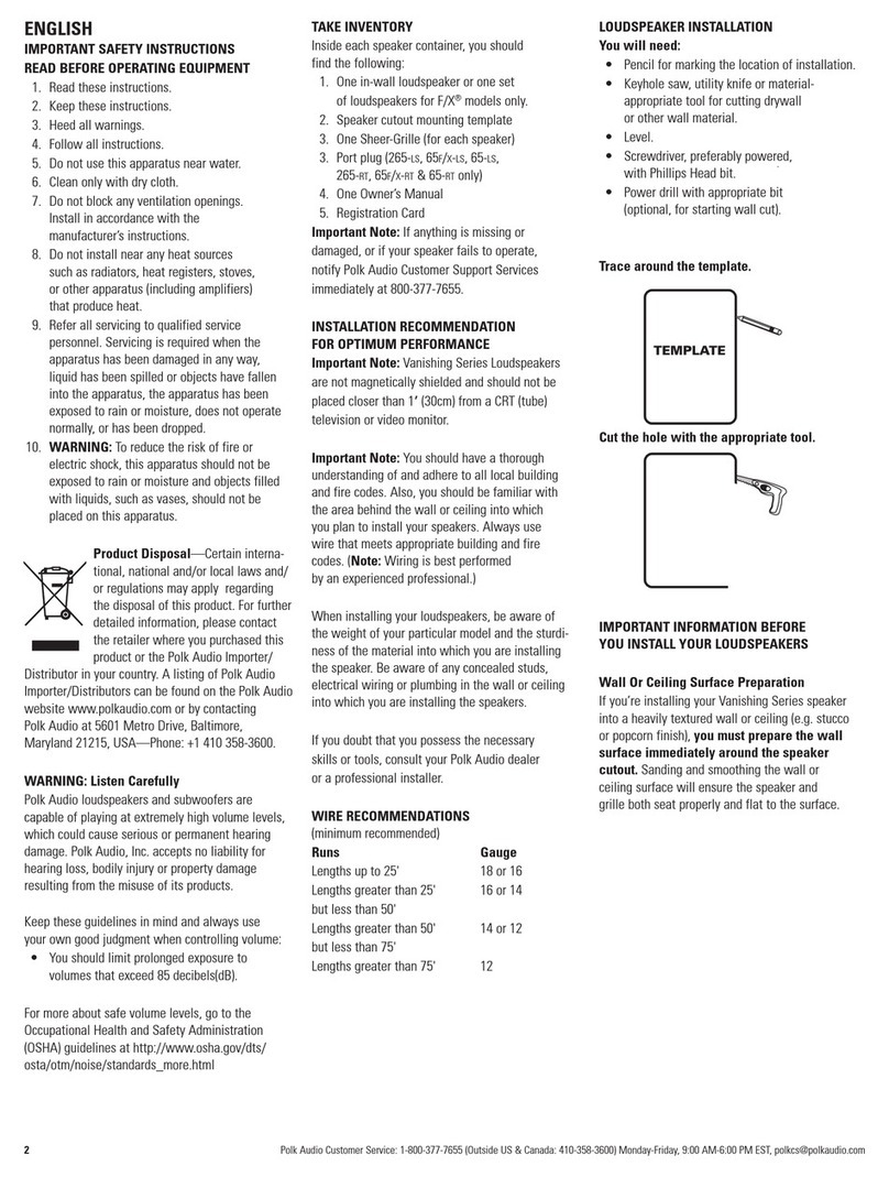 Polk Audio 265-ls operating instructions