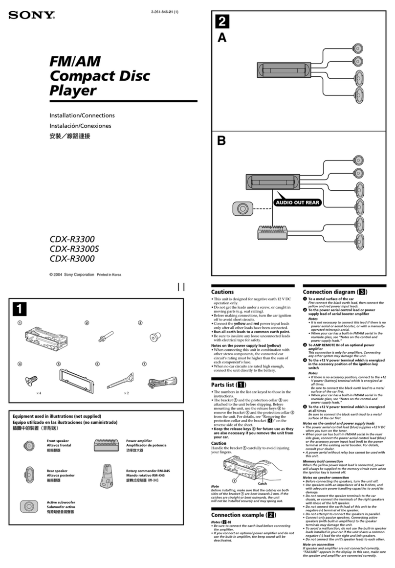 Sony CDX-R3300 - Fm/am Compact Disc Player Installation and connections