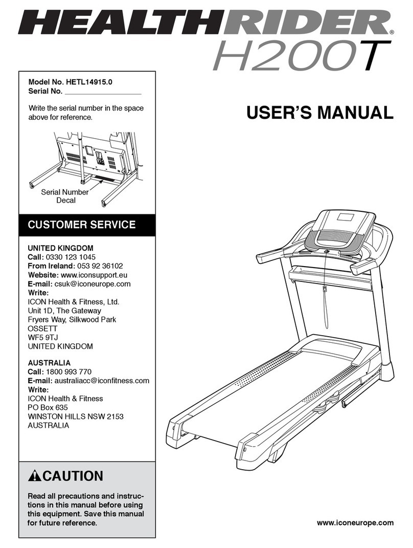 HEALTH RIDER H200T HETL14915.0 user manual