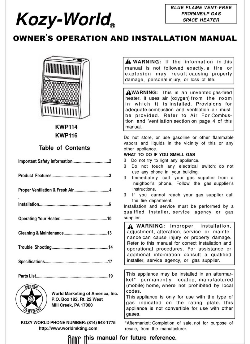 Kozy-World KWP114 OWNER'S OPERATION AND INSTALLATION MANUAL