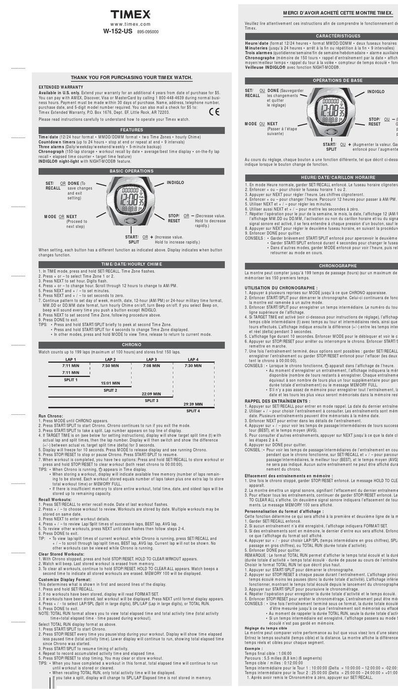 Timex W-152-US User manual Timex W-152-US User manual