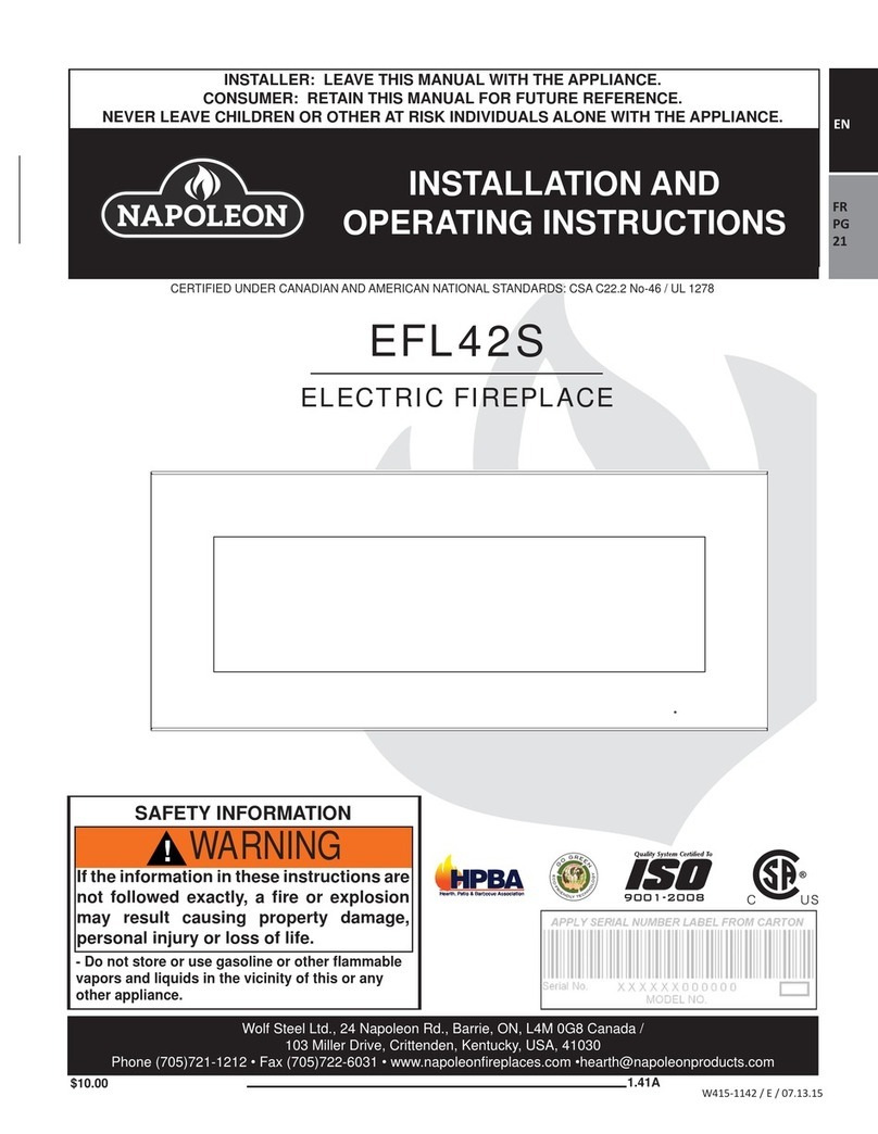 Napoleon EFL42S Installation and operating instructions