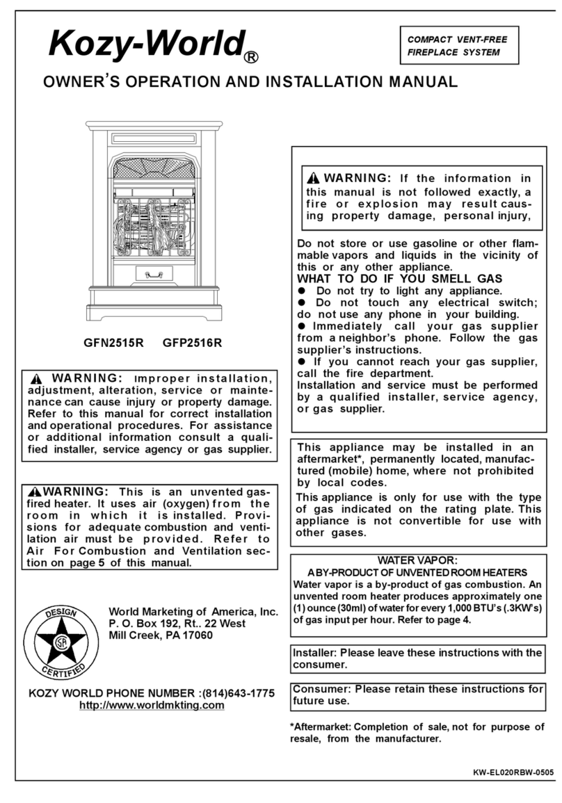 Kozy-World GFN2515R OWNER'S OPERATION AND INSTALLATION MANUAL Kozy-World GFN2515R OWNER'S OPERATION AND INSTALLATION MANUAL