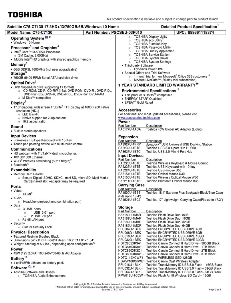 Toshiba C75 Detailed product specification