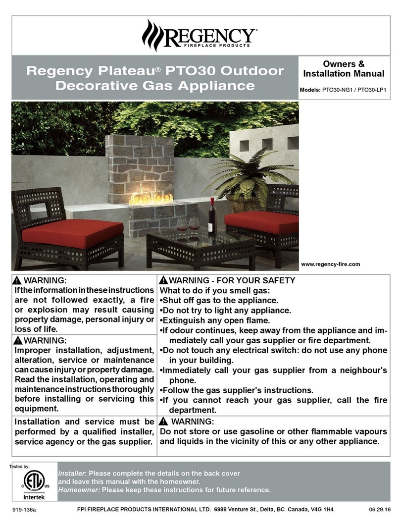 Regency PTO30-NG1 Owners & installation manual