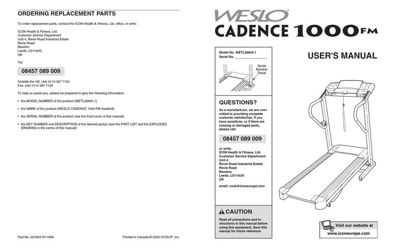 Weslo Cadence 1000 WETL28805.1 user manual