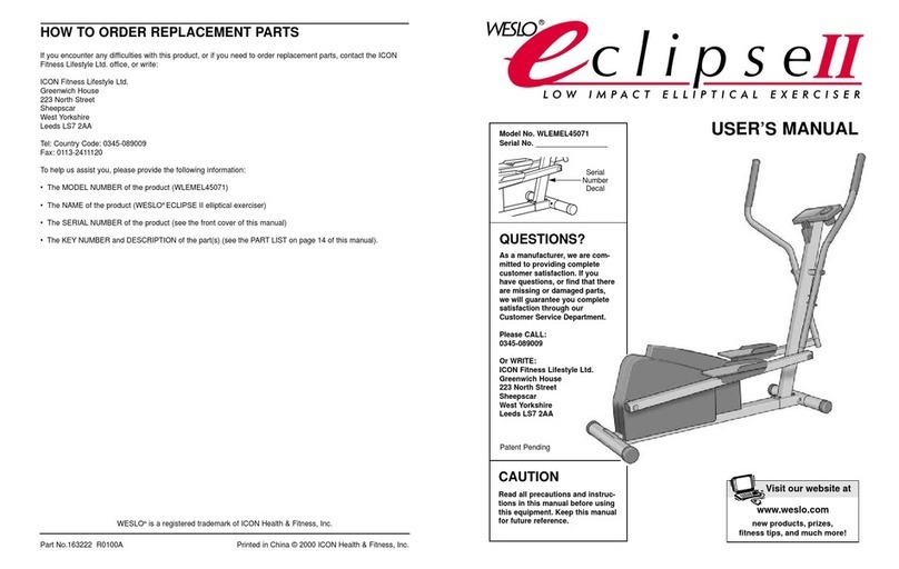 Weslo Eclipse 2 WLEMEL45071 user manual