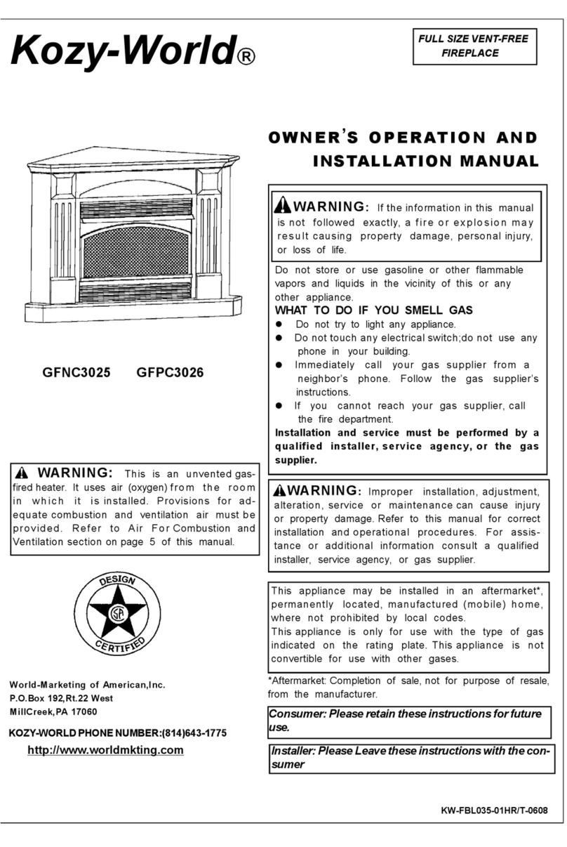 Kozy-World GFNC3025 OWNER'S OPERATION AND INSTALLATION MANUAL Kozy-World GFNC3025 OWNER'S OPERATION AND INSTALLATION MANUAL