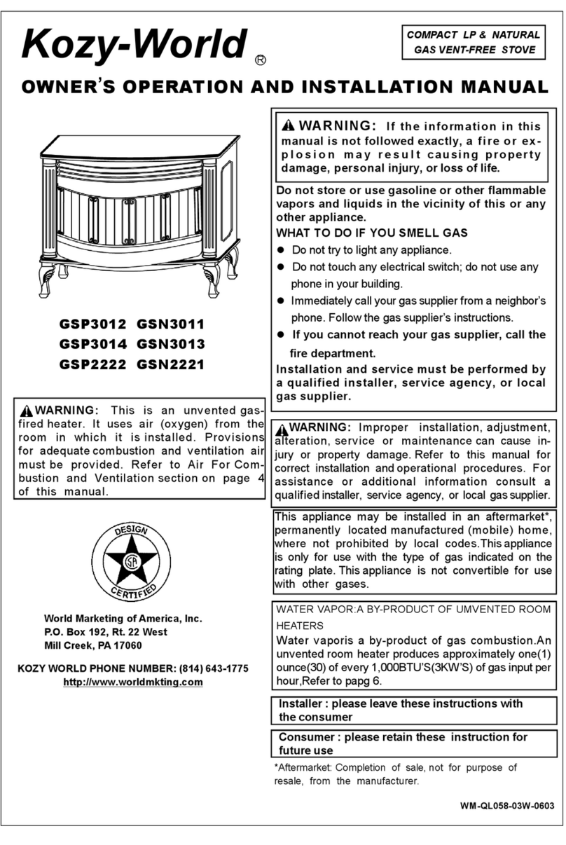 Kozy-World GSP3012 OWNER'S OPERATION AND INSTALLATION MANUAL Kozy-World GSP3012 OWNER'S OPERATION AND INSTALLATION MANUAL