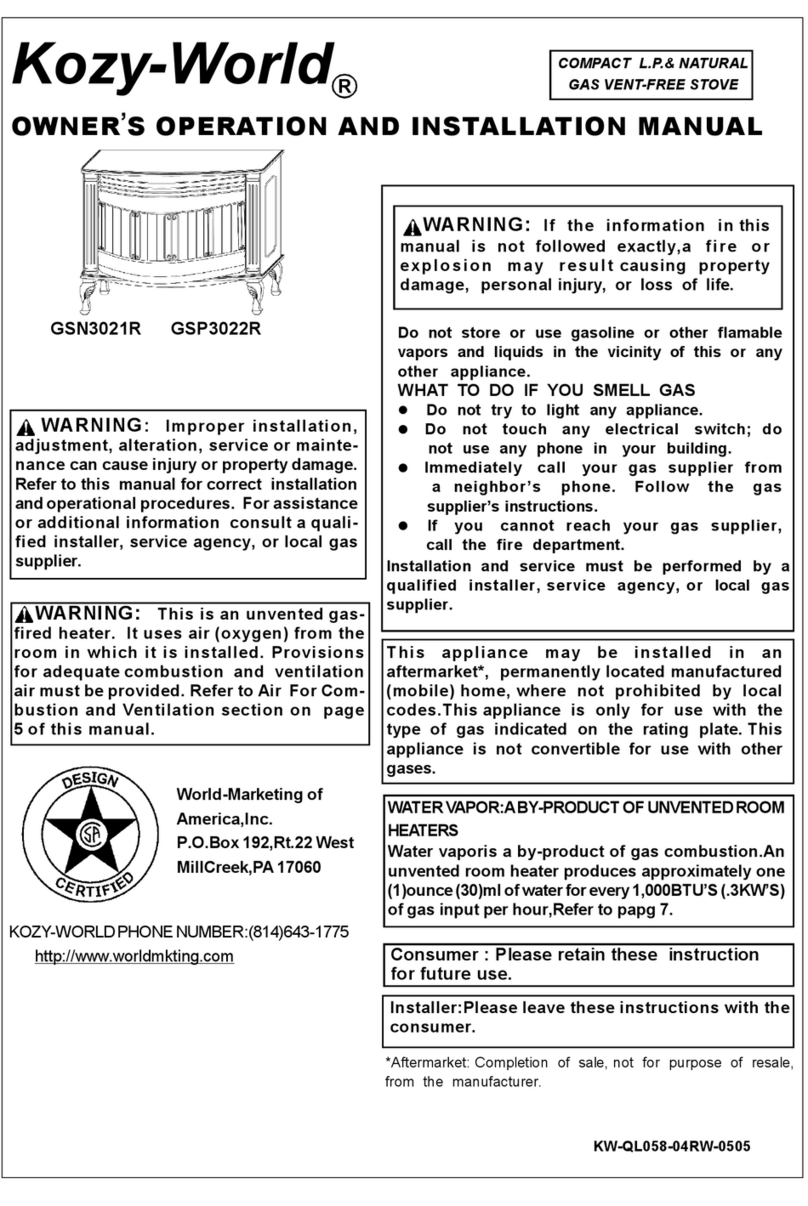 Kozy-World GSN3021R OWNER'S OPERATION AND INSTALLATION MANUAL