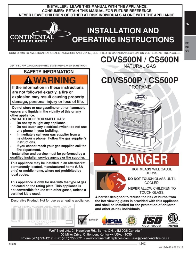 Continental Fireplaces CDVS500N Installation and operating instructions Continental Fireplaces CDVS500N Installation and operating instructions