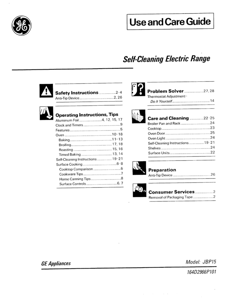 GE JBP15 Use and care guide