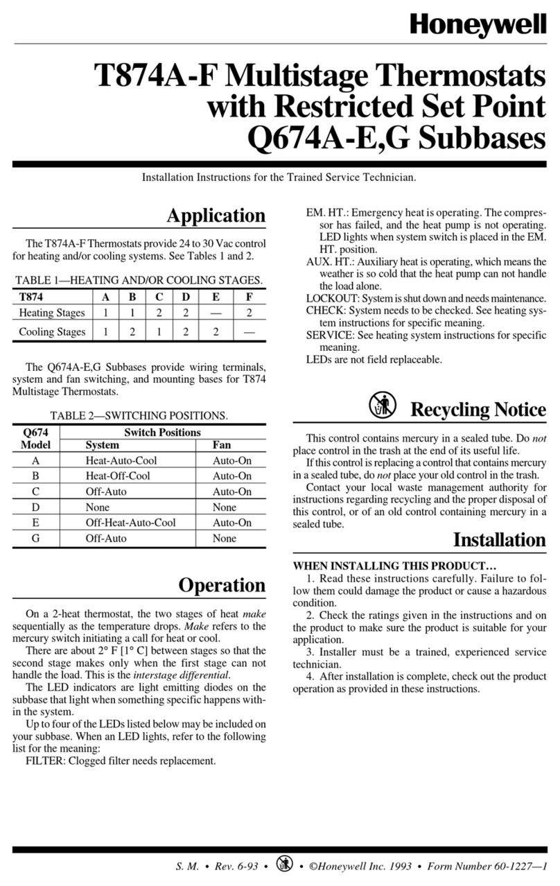 Honeywell Tradeline T874A-F User manual
