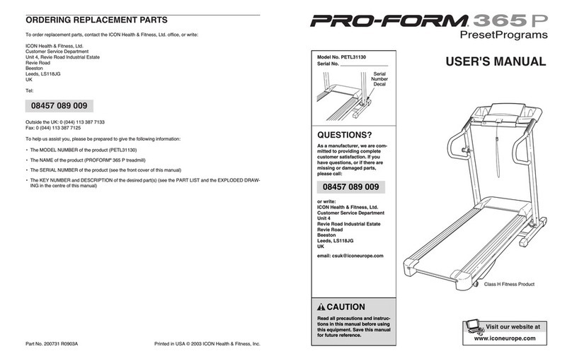 Pro-Form 365p Treadmill User manual