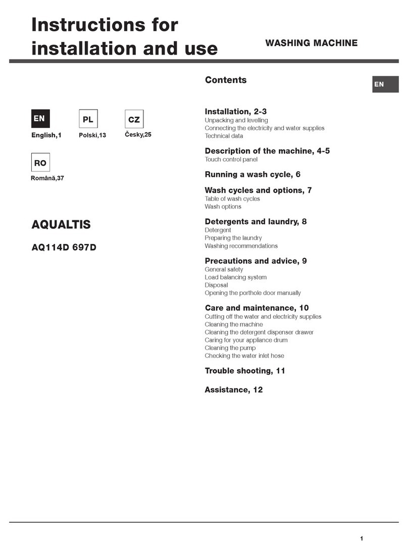Hotpoint AQUALTIS AQ114D 697D Instructions for installation and use Hotpoint AQUALTIS AQ114D 697D Instructions for installation and use