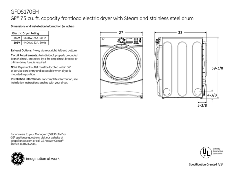 GE GFDS170EH Dimensions and installation information