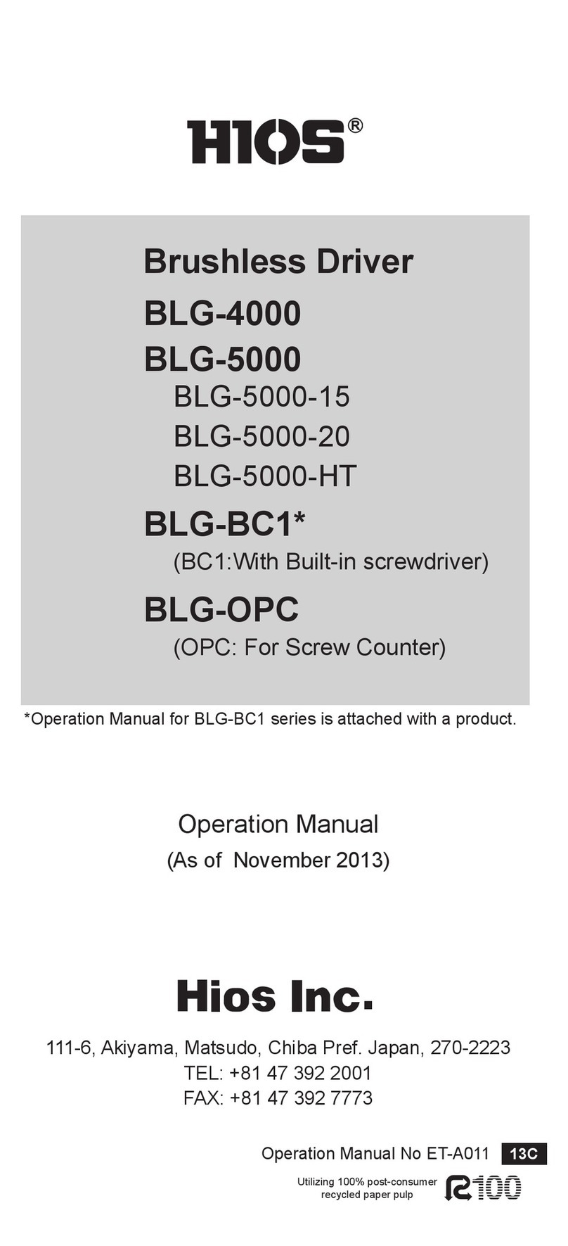 HIOS BLG-4000 Operation manual