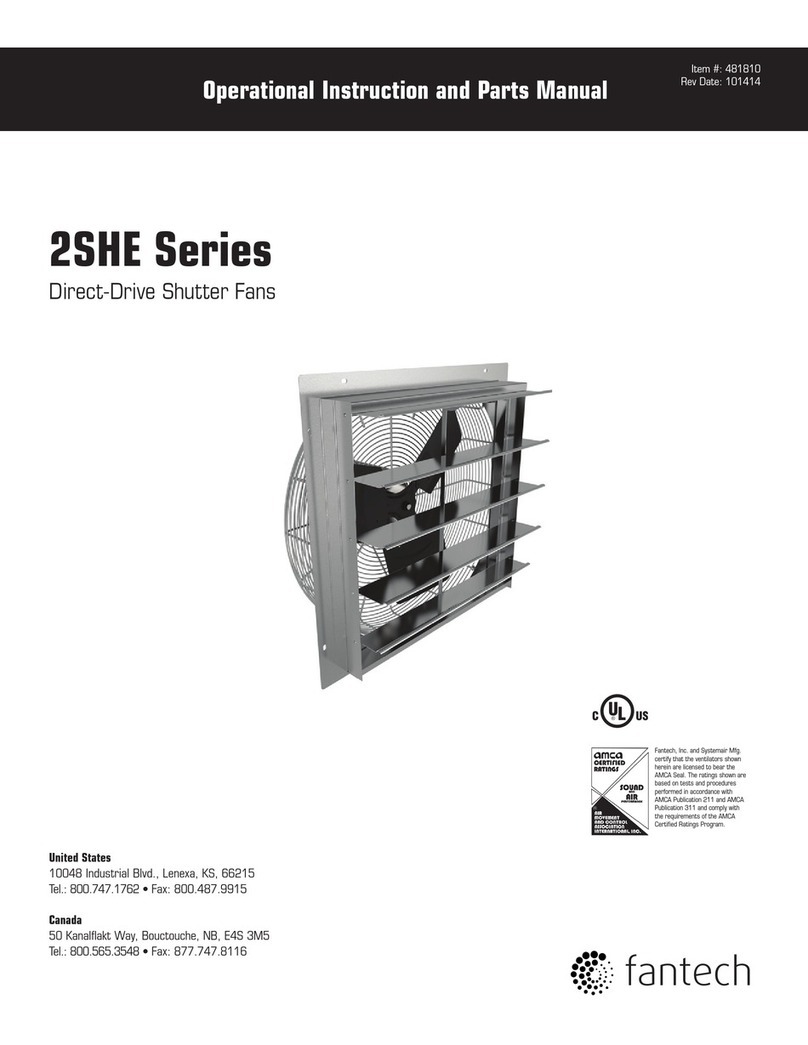Fantech 2SHE Series Operational instruction and parts manual
