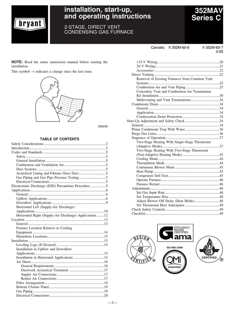 Bryant CONDENSING GAS FURNACE 352MAV Installation, start-up, and operating instructions Bryant CONDENSING GAS FURNACE 352MAV Installation, start-up, and operating instructions