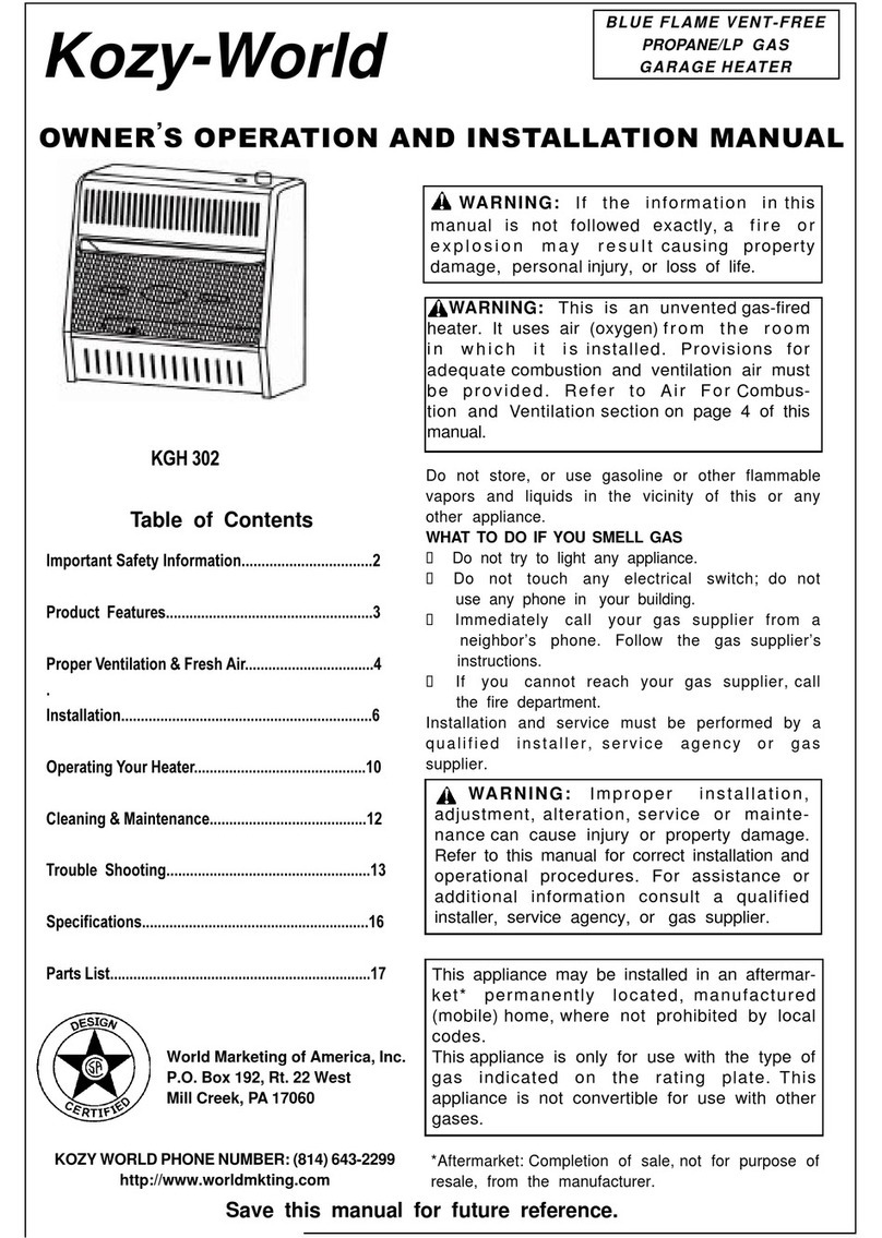Kozy-World KGH 302 OWNER'S OPERATION AND INSTALLATION MANUAL