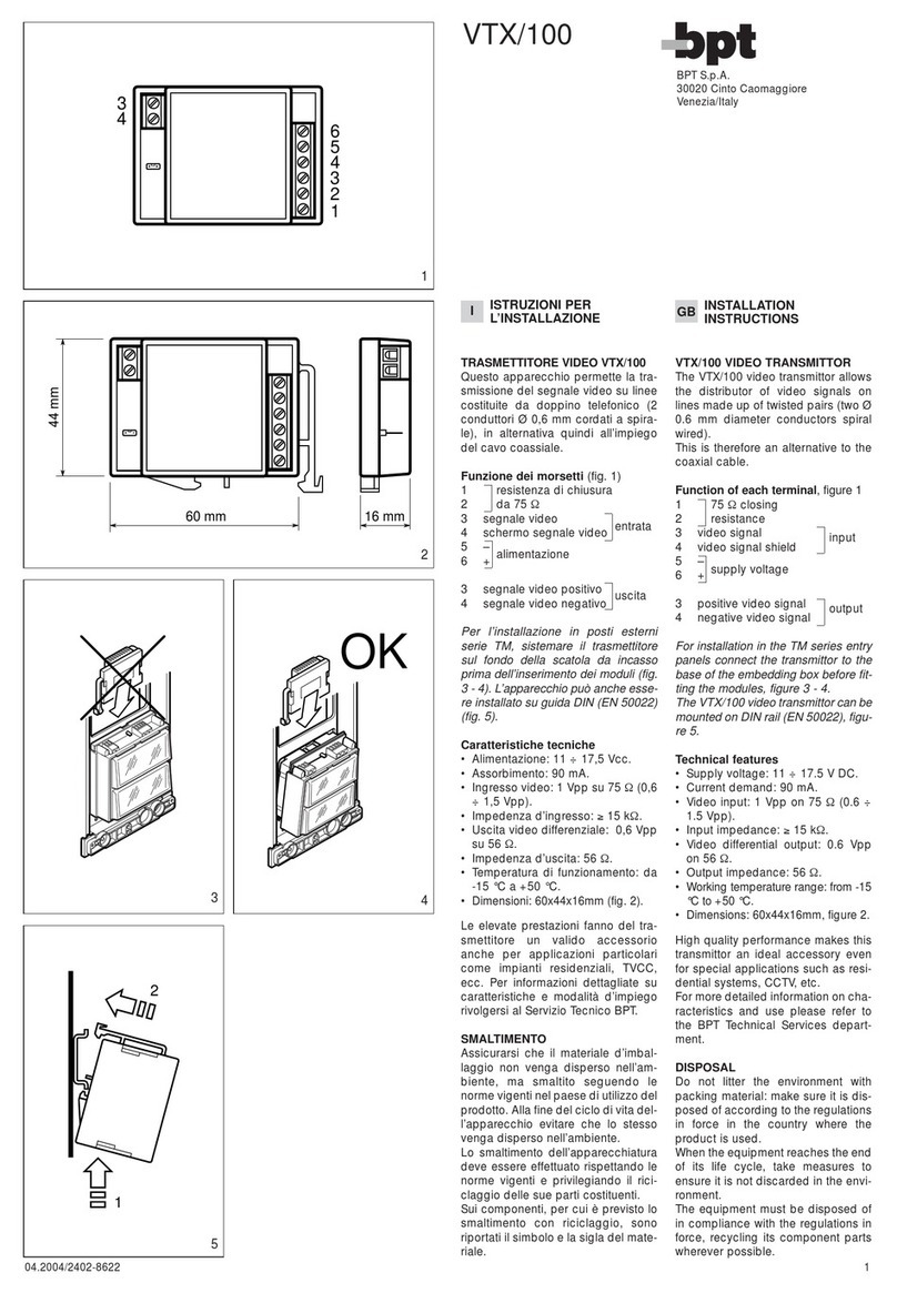 Bpt VTX/100 installation instructions