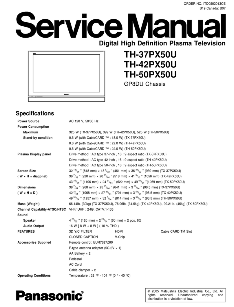 Panasonic TH37PX50U - 37" HD PLASMA TV User manual